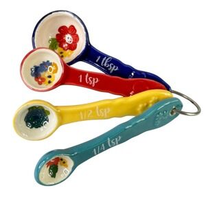 The Pioneer Woman Floral Ceramic Measuring Spoons Set Multicolor Farmhouse 4pc